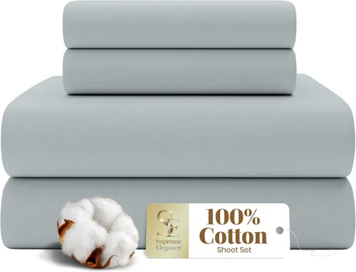 Miniatura 11 de SUPREME ELEGANCE Juego de sábanas de cama individual 100% algodón - Blanco ártico, ropa de cama de percal de 3 piezas, sábanas transpirables frescas