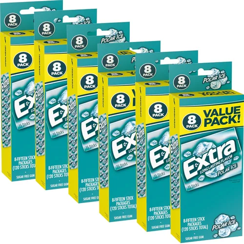 EXTRA Polar Ice Gum sin azúcar, 8 unidades/caja, paquete de 6 (48 unidades en total), goma de mascar de menta a granel