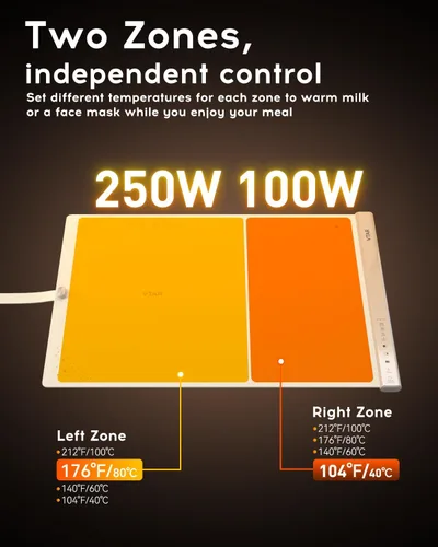 Miniatura 4 de VTAR Alfombra de Calentamiento de Alimentos Eléctrica para Bandeja de Servir en Buffet de Fiesta, Calentamiento de Doble Zona con Control