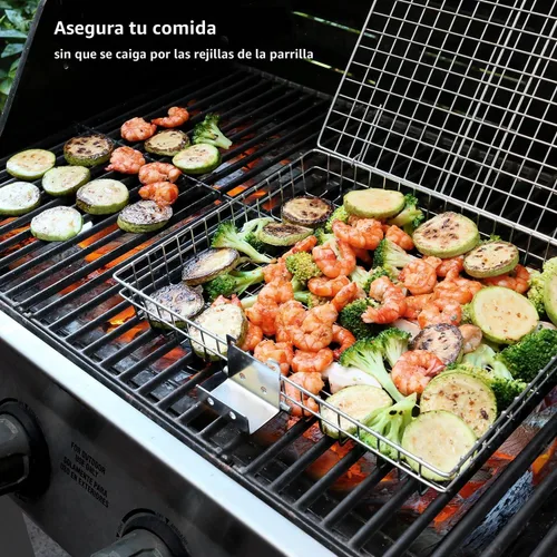 Miniatura 2 de AIGMM herramienta de malla de acero inoxidable portátil, para asar a la parrilla pescado, vegetales, carne, camarones, costillitas, y mucho mas.