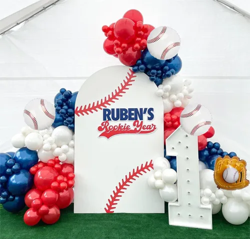 Kit de guirnalda de arco de globos de béisbol, kit de guirnalda de arco de globos rojos, blancos y azules para fiestas deportivas, cumpleaños,
