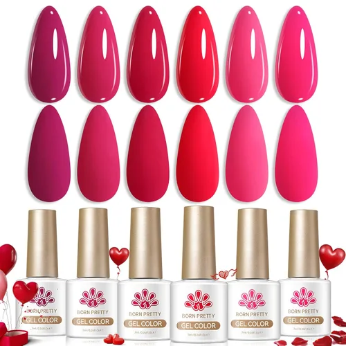 Miniatura 32 de Born Pretty Esmalte de uñas de gel de color ámbar cristal marrón naranja burdeos rojo negro para otoño e invierno, esmalte de uñas transparente