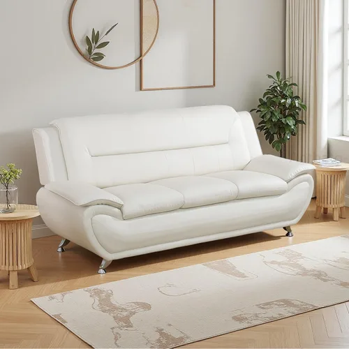 Miniatura 43 de Sofás Seccionales de Cuero, Conjuntos de Muebles de Sala de Estar, 3 Piezas Conjunto de Sofá Moderno para Sala de Blanco crema
