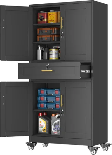 Miniatura 15 de PAOFIN Armario de almacenamiento de metal, archivadores de acero de 35 pulgadas de alto con puertas con cerradura y estantes ajustables, gabinete