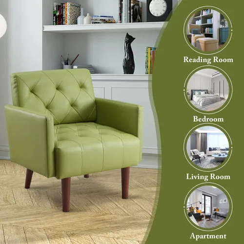 Miniatura 5 de Silla decorativa de piel sintética, moderna silla de poliuretano tapizada, silla con brazo tapizada retro, cómoda silla de cuero para sala de estar