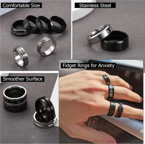 Miniatura 2 de IRONBOX 16 anillos de acero inoxidable para hombres y mujeres, anillos antiestrés para la ansiedad, anillos de cadena giratoria, anillos de boda