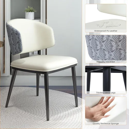 Miniatura 6 de Juego de 2 sillas de comedor modernas, tapizadas, respaldo alto, piel sintética, silla de cocina, sin brazos y patas de metal para sala de estar