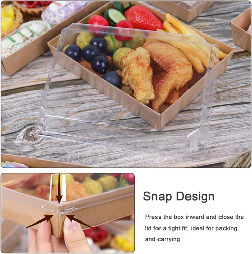 Miniatura 5 de Cajas de charcutería de 7 x 5 pulgadas con tapas transparentes, paquete de 50 recipientes desechables para alimentos, cajas grandes de papel