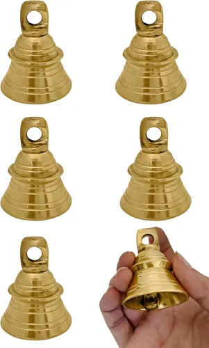 Juego de 6 campanas de latón con bucles para colgar, decoración de playa, artículo de decoración de playa, campana india de estilo vintage con