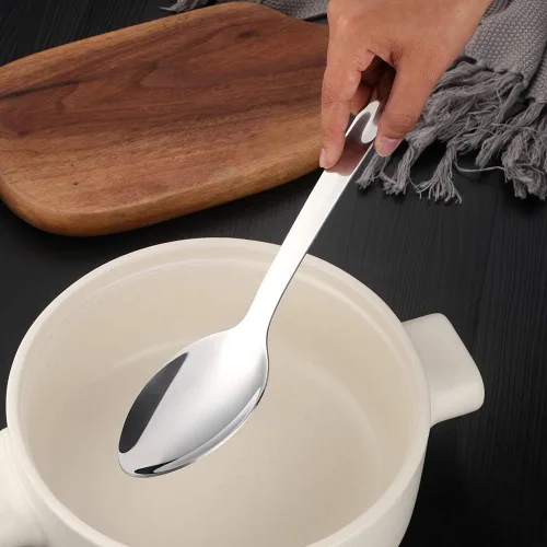 Miniatura 5 de dongbo - Juego de 6 cucharas para servir bufé de acero inoxidable de 13 pulgadas con mango largo para catering, color plateado