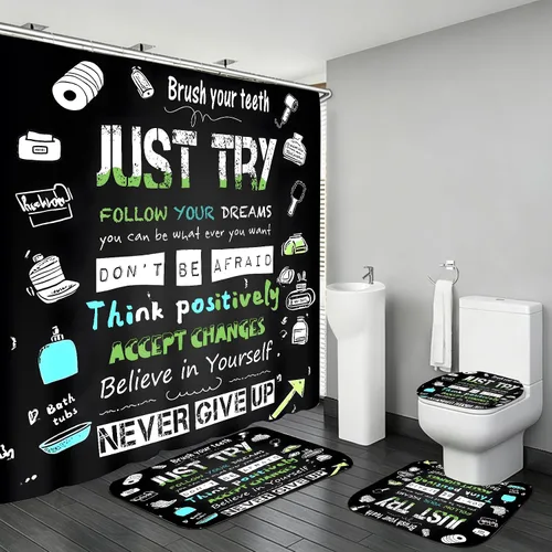 Miniatura 8 de Juego de cortinas de ducha familiares AZHM Negro para baño con cortina de ducha y alfombras y accesorios Decoración de baño con cortina y 12 ganchos