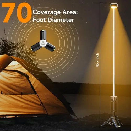 Miniatura 6 de Linterna de camping recargable de 21000mAh, luces de camping telescópicas, linterna de camping magnética plegable con soporte IPX6 impermeable, Negro