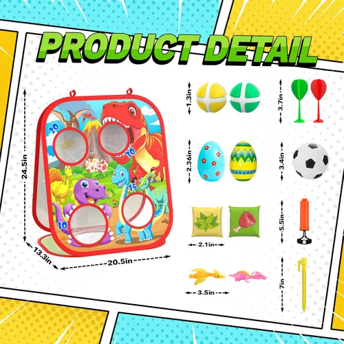 Miniatura 8 de Juego de Lanzamiento de Bolsas de Frijoles de Dinosaurio para Niños, Tablero de Cornhole 6-1, Juguetes al Aire Libre para Niños Pequeños