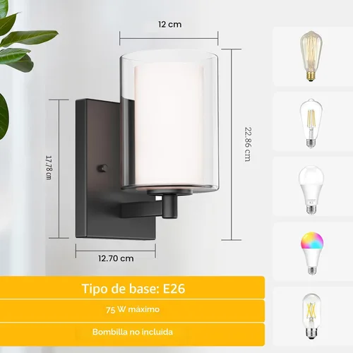 Miniatura 8 de Kalium Juego de apliques de pared de dos piezas, luces de tocador modernas con pantalla de vidrio transparente doble en negro mate para interiores