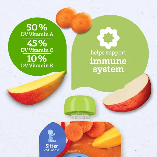 Miniatura 6 de Gerber Alimento para bebés etapa 2, mango orgánico de zanahoria y manzana, bolsas de comida para bebés, bolsas de puré, vitamina A, C y E ayuda a