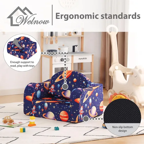 Miniatura 6 de Welnow Sofá infantil 2 en 1, silla convertible para niños, sofá abatible para niños con reposabrazos ondulados, sofá plegable para juegos para niños