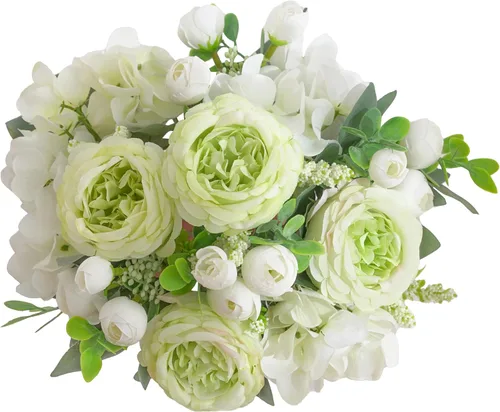 Miniatura 11 de 2 racimos de peonías artificiales, peonías pequeñas de seda azul, arreglos florales de hortensias falsas, centro de mesa, flores sintéticas