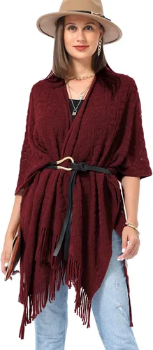 Miniatura 19 de Soul Young - Chal de punto para mujer, poncho con flecos y capa