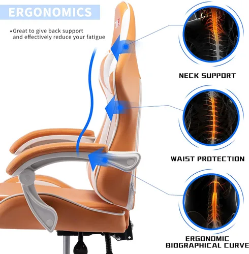 Miniatura 8 de Silla de juegos para adultos, silla ergonómica de respaldo alto para juegos de computadora con reposacabezas y soporte lumbar, color naranja
