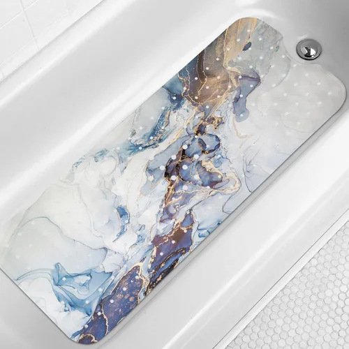 Miniatura 16 de LNOND Tapete de baño de mármol antideslizante, extra largo de 40 x 16 pulgadas, tapete antideslizante para bañera, tapete de ducha de mármol negro