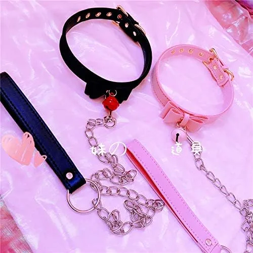 Miniatura 5 de LEWECEEO Gargantilla de collar para mujer con campana, lindo lazo y gato, collar de gatito, Cuero, no conocido