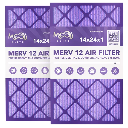Filtro de aire de 14 x 24 x 1 (paquete de 2) | MERV 12 | MOAJ Elite Bacterial & Viral Defense | Con base en Estados Unidos | Filtros de aire de