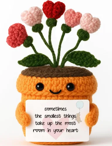 Miniatura 25 de MAMAGIFTREE Planta en maceta de ganchillo a mano con tarjeta I Love You More – Divertido ramo de corazón romántico, regalo eterno hecho a mano