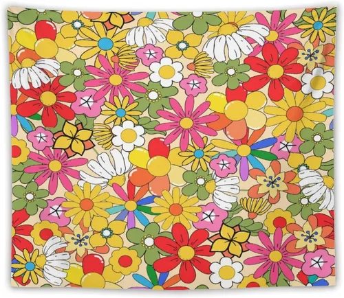 Miniatura 28 de Houselerax Tapiz floral retro de los años 60 y 70, diseño hippie de primavera Groovy Flower Power Flower Boho para colgar en la pared, arte neutro