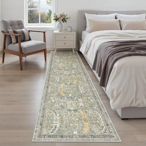 Miniatura 473 de Madane Tapete lavable de 2 x 10 pies para pasillo, cocina, recibidor, clásico, suave, antideslizante para interiores, casa de campo, baño, sala