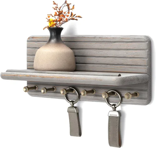 Miniatura 9 de Rebee Vision Soporte de pared de madera de acacia para decoración del hogar, mini llavero de 7 pulgadas para pared con 4 ganchos resistentes