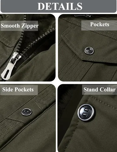 Miniatura 6 de CRYSULLY - Abrigo de invierno para hombre, estilo casual, con forro polar, bolsillos múltiples, estilo campo, con capucha extraíble