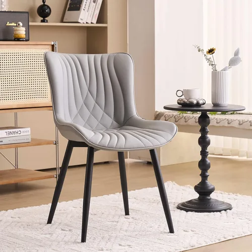 Miniatura 3 de YOUTASTE Juego de 2 sillas de comedor, modernas de mediados de siglo, tapizadas de piel sintética, con patas de metal negro, silla decorativa sin