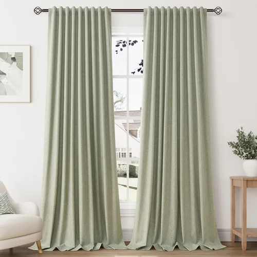 Miniatura 8 de Natural Linen 100% Blackout Curtains for Bedroom 98 Inch Length 2 Panels Set Back Tab Cream Neutral Farmhouse Living Room Darkening Curtain Track