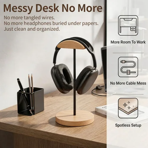 Miniatura 2 de Soporte para auriculares, de madera y metal, gancho de montaje para videojuegos, soporte de escritorio para auriculares, soporte de artesanía