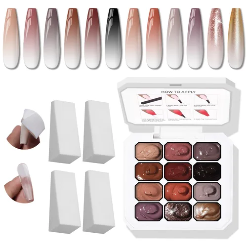 Miniatura 10 de Paleta de Esmalte de Uñas en Gel Sponge Pat, 12 Colores Mezcla Degradado Ombré Gel Polish Pintura Degradada Arte de Uñas, Sin Limpiar, Curado UV/LED