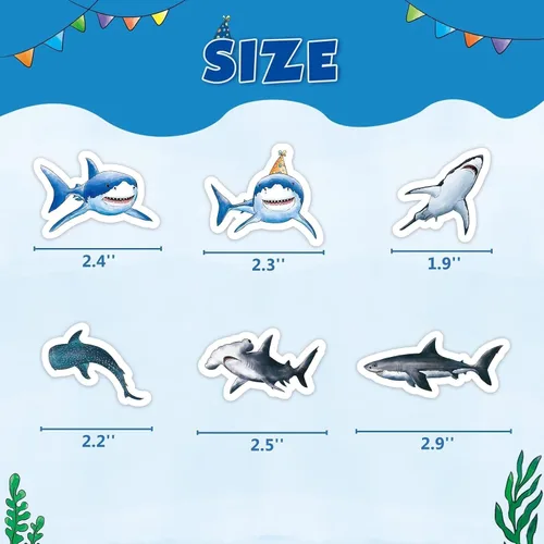 Miniatura 7 de WERNNSAI 36 piezas de decoración para pastel de tiburón - Adornos de pastel de tiburón para fiesta de cumpleaños temática de océano, decoración