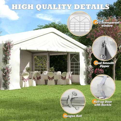 Miniatura 4 de Carpa para fiestas de 20 x 20 pies, resistente, para exteriores, carpa para bodas con paredes laterales extraíbles, refugio para eventos, carpa