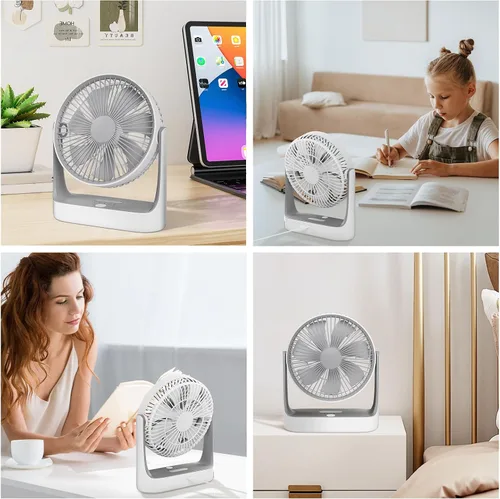 Miniatura 10 de Magshion Ventilador de escritorio USB de 7 pulgadas, ventilador de mesa de batería recargable 3 en 1 de 4000 mAh con luz nocturna, ángulo