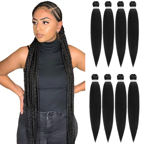 Miniatura 43 de Cabello trenzado preestirado - 12 pulgadas, 8 paquetes, cabello trenzado corto natural negro para trenzas torcidas o en caja, extensiones de cabello