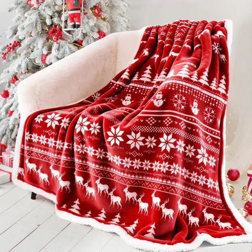 Miniatura 9 de Touchat - Manta Roja Sherpa de Navidad, Manta Suave, Esponjosa y Cálido, Manta de Microfibra de Felpa de Franela para Sofá Cama