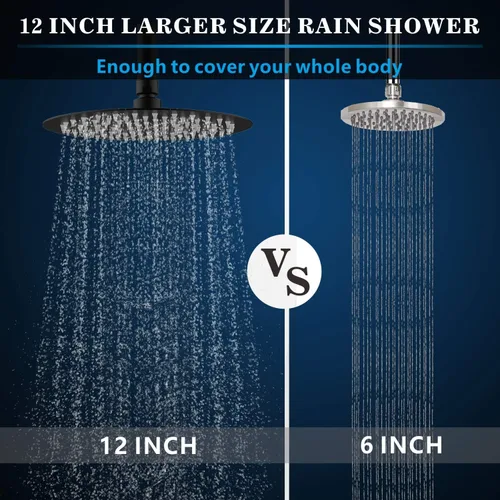 Miniatura 4 de Voolan Cabezal de ducha de lluvia, cabezal de ducha grande de alto flujo hecho de acero inoxidable de metal, cubierta de cuerpo de cascada, soporte