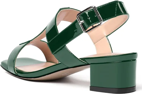 Miniatura 7 de SHOWFOREST Women's Solid Adjustable Strap Patent Outdoor Buckle Square Toe Casual Chunky Low Heel Heeled Sandals 1.5 Inch