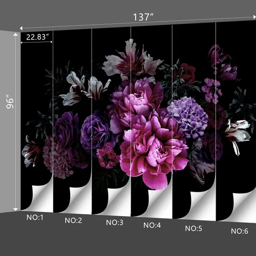 Miniatura 4 de Papel tapiz floral de peonía negra para dormitorio, flores botánicas moradas, hojas murales para sala de estar, fondo de TV, mural grande