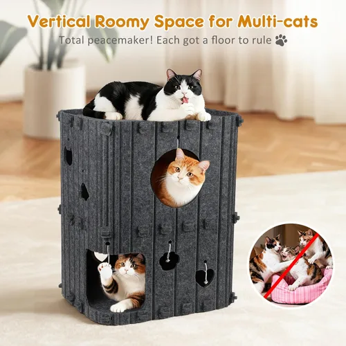 Miniatura 2 de Casa para gatos de interior – Cueva cerrada de 2 pisos para gatos múltiples y grandes, cubierta de fieltro para mascotas, túnel de condominio, cubo