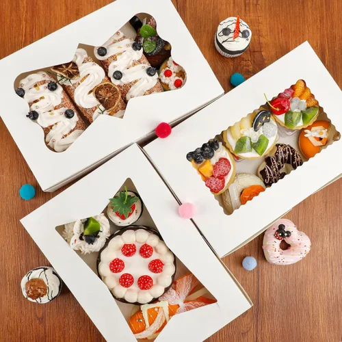 Miniatura 7 de Moretoes 48 cajas de panadería, cajas de galletas de 12 x 8 x 2.5 pulgadas con ventana de 3 estilos para fresas cubiertas de chocolate, postres