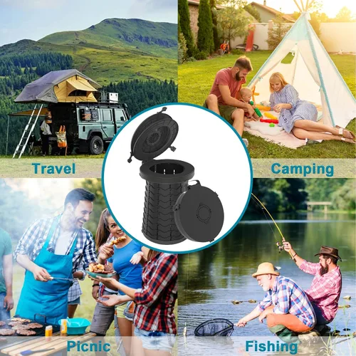 Miniatura 8 de ALEVMOOM Inodoro portátil XXL, 19.7 pulgadas de alto, más alto, plegable, plegable, con tapa, correa, bolsa, ajustable para campamento, senderismo