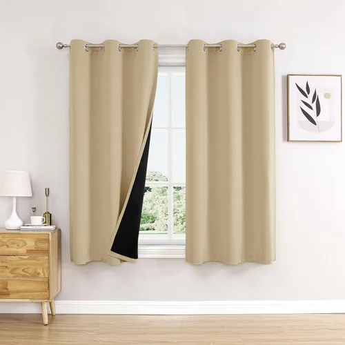 Miniatura 49 de ChrisDowa - Cortinas 100% opacas, para dormitorio, con forro negro, 2 capas gruesas, aislamiento térmico y ojales, 63 pulgadas de largo, juego de 2
