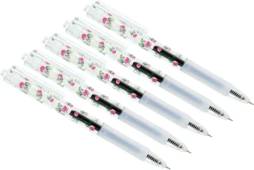 PATIKIL Bolígrafos de gel negro, 20 varillas de flor transparente de punta fina con agarre suave negro, bola de rodillo de 0.020 in, bolígrafos de