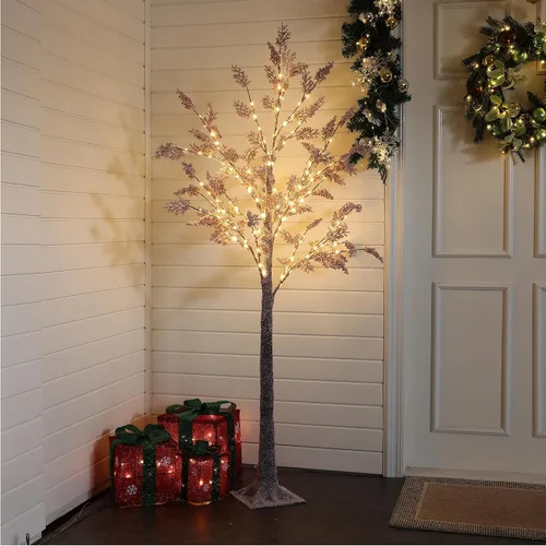 Miniatura 9 de LuxenHome - Árbol de Gypsophila iluminado de 5 pies, árboles iluminados, decoraciones de Navidad, árboles artificiales preiluminados, decoración