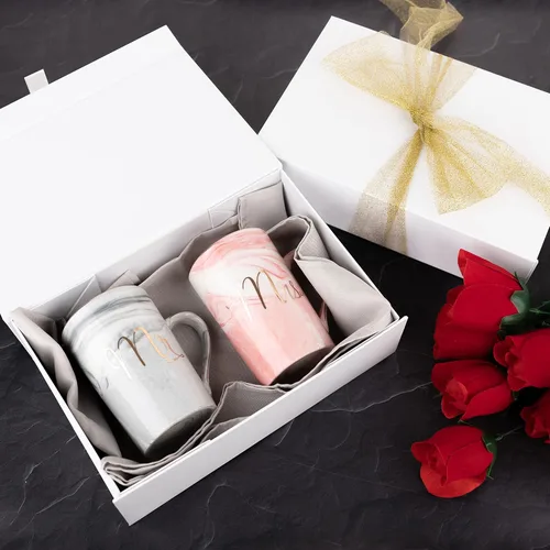 Miniatura 5 de Purple Q Crafts 1 Paquete Caja de Regalo Dura Blanca con Tapa de Cierre Magnético 10.5"x7"x3" Cajas de Favor Rectangulares con Acabado Blanco